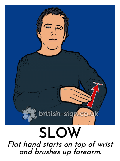 Slow: Flat hand starts on top of wrist and brushes up forearm.
